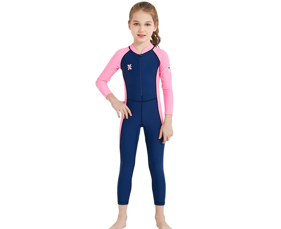 Mr Dive Kids Wetsuit UPF 50+ One Piece Long Sleeve Swimsuit Quick-Drying Swimwear -Blue