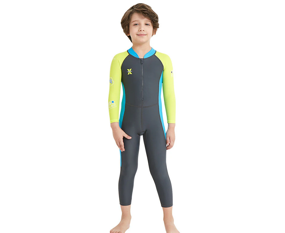 Mr Dive Kids Wetsuit UPF 50+ One Piece Long Sleeve Swimsuit Quick-Drying Swimwear -Grey