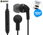 Moki Noise Isolation Earbuds w/ Microphone & Control - Black + Bonus Cable Organiser Wrap 2-Pack