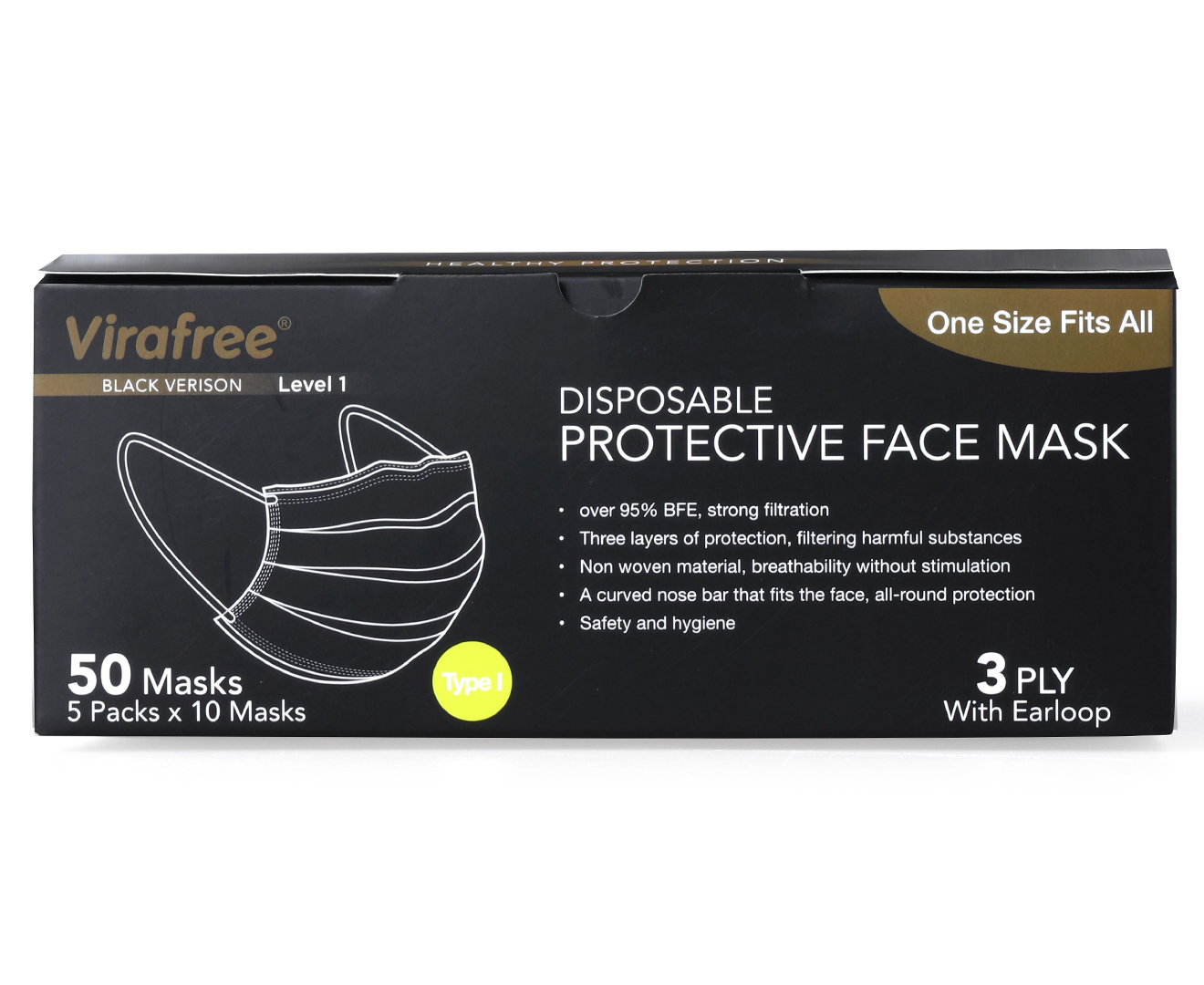 virafree black face mask