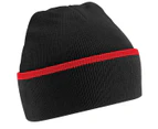 Beechfield Unisex Knitted Winter Beanie Hat (Black/Classic Red) - RW251