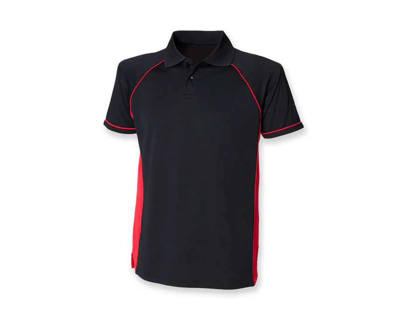 Finden & Hales Mens Panel Performance Sports Polo T-Shirt (Black/Red) - RW414