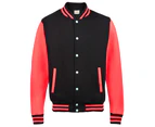 Awdis Kids Unisex Varsity Jacket / Schoolwear (Jet Black/ Fire Red) - RW191