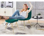 HOMEFUN Velvet Accent Chair and Velvet Ottoman Stool With Gold Chromed Frame GREEN