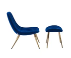 HOMEFUN Velvet Accent Chair and Velvet Ottoman Stool With Gold Chromed Frame NAVY BLUE