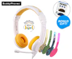 BuddyPhones School+ Education Headset - Yellow + Bonus Cable Organiser Wrap 2-Pack