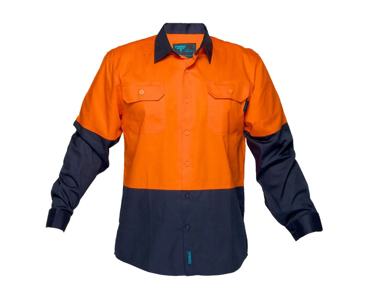 Prime Mover Hi-Vis Two Tone Lightweight Long Sleeve Shirt Men's - Orange-navy