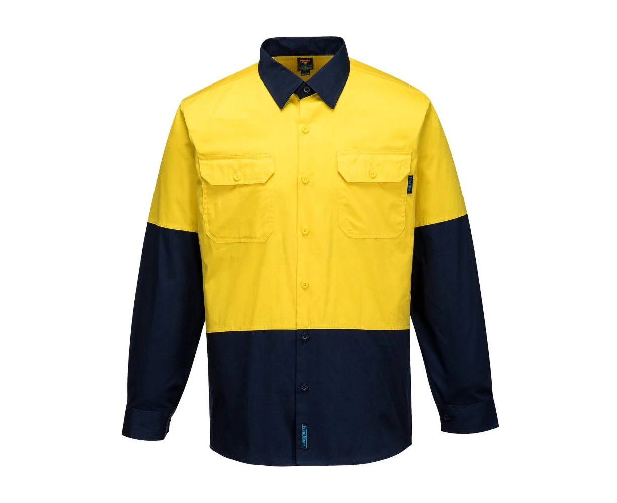 Prime Mover Hi-Vis Two Tone Lightweight Long Sleeve Shirt Men's - Yellow-navy