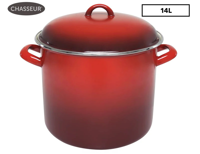 Chasseur 14L Enamel Stockpot w/ Lid - Red