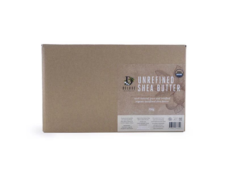 Deluxe Unrefined Shea Butter Box 25kg - Pure, Certified Organic, Fair Trade Unrefined Shea Butter