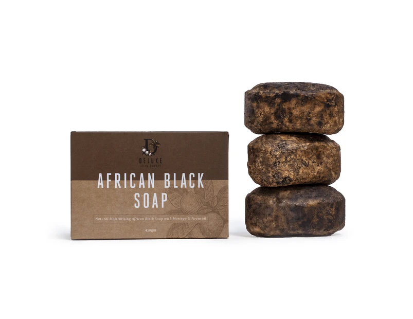 Deluxe African Black Soap 3 Pack 450g - All Natural, Certified Organic, Fair Trade Soap