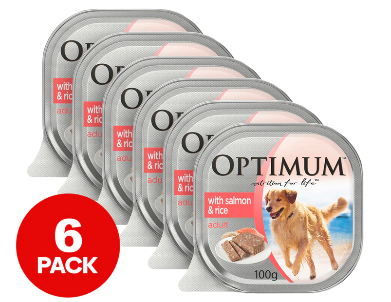 6 x Optimum Adult Wet Dog Food Salmon And Rice 100g