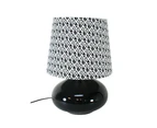 49cm Ceramic Table Lamp with Black/White Pattern Linen Shade