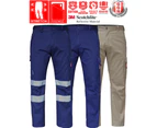 CARGO PANTS Stretch Cotton Drill Straight Fit Mens Work Trousers 3M Tape UPF 50+ - NAVYREFLECTIVE