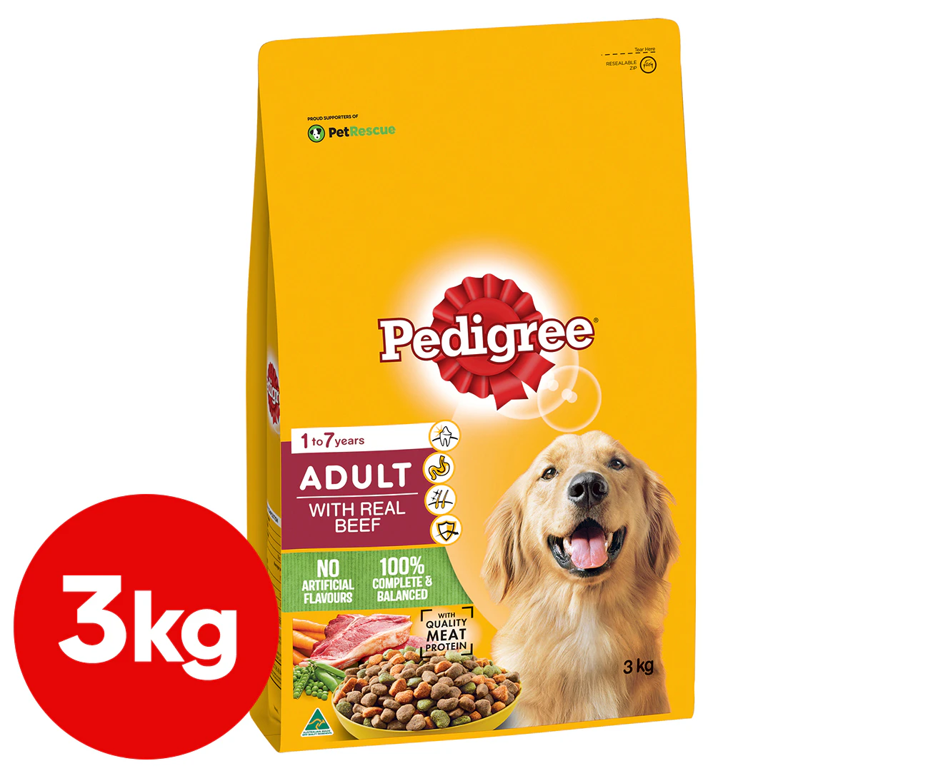 Pedigree Adult 1 Meaty Bites Dry Dog Food with Real Chicken 3kg Catch