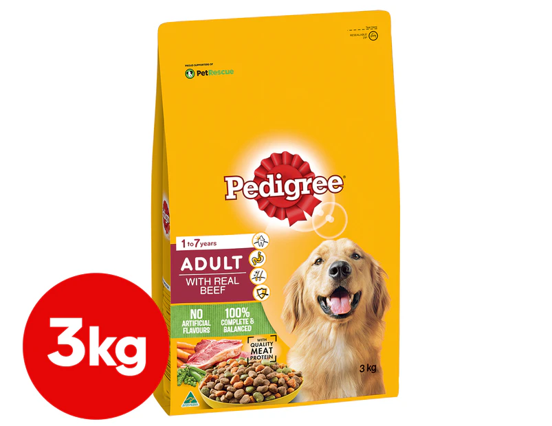 Pedigree Adult Dry Dog Food Real Beef 3kg