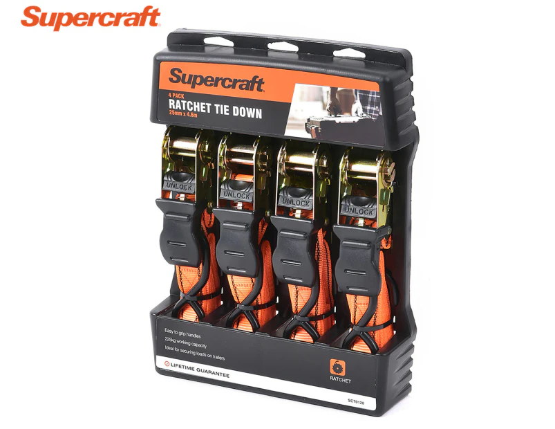 Supercraft 4.6m Tie Down Ratchet 4pk
