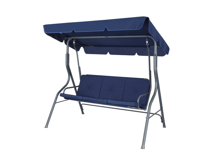 3 Seater Swing Chair with Cushion and Canopy for Outdoor Garden Patio Navy Blue