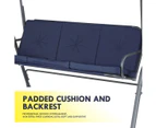 3 Seater Swing Chair with Cushion and Canopy for Outdoor Garden Patio Navy Blue