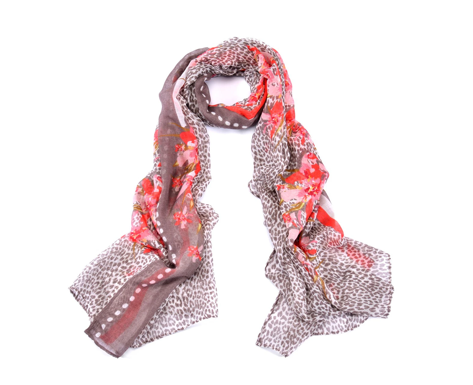 Women Fashion Accessory Street/Urban Style Floral on Leopard Print Scarf