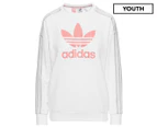 Adidas Originals Youth Girls' AOP Trefoil Crew Sweatshirt - White Glo/Pink