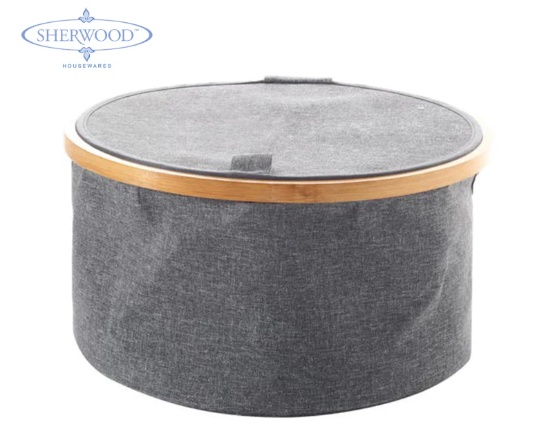 Sherwood Linen & Bamboo Round Laundry Hamper w/ Cover - Grey