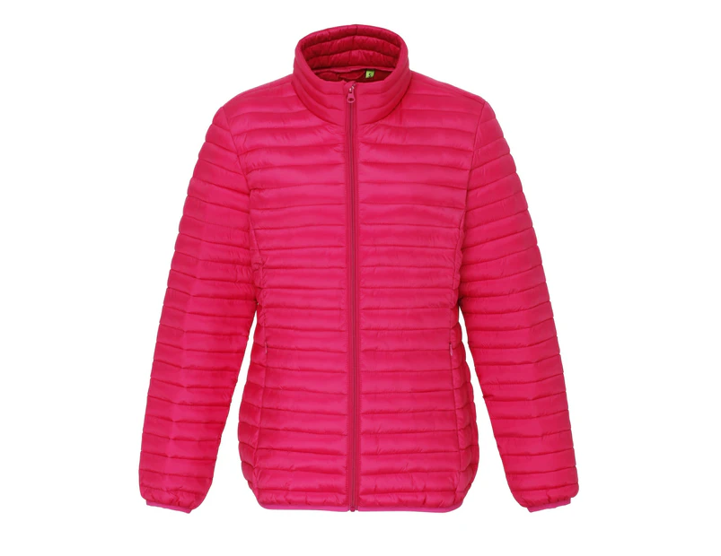 2786 Womens Tribe Hooded Fineline Padded Jacket (Hot Pink) - RW3847