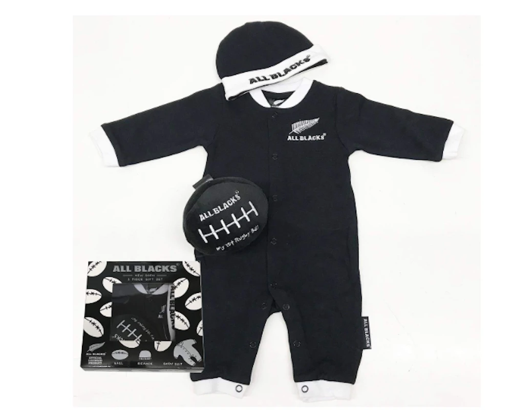 New Zealand All Blacks New Born Baby Gift Pack Beanie Romper and Ball