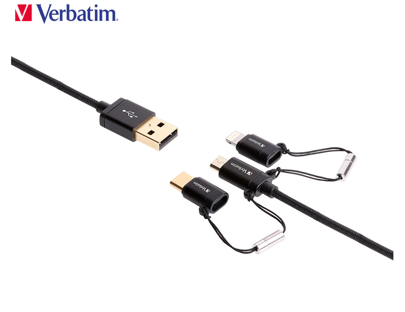 Verbatim 1.2m SteelFlex 3-in-1 Micro-USB, Lightning & USB Cable - Grey
