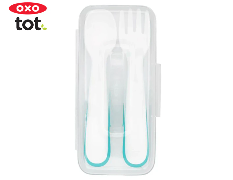 OXO Tot On-The-Go Fork & Spoon Set w/ Travel Case - Teal