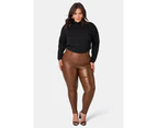Something 4 Olivia Women's Therese Lift & Shape Coated Jeans in DARK TAN