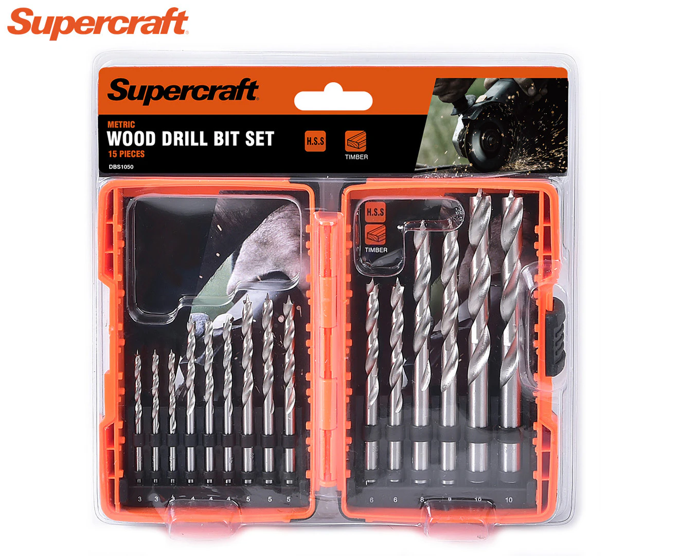 15pc Supercraft Wood/Timber Drill Bit Tool Set Metric Sized With Storage Case