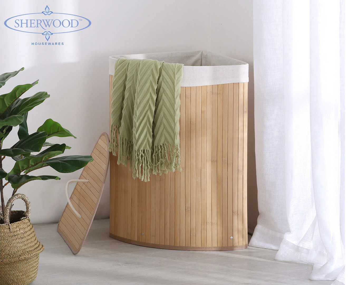 Sherwood Home Foldable Bamboo Corner Laundry Hamper Natural Brown