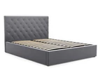 Queen Size Gas Lift Storage Fabric Bed Frame (Marco Collection, Grey)