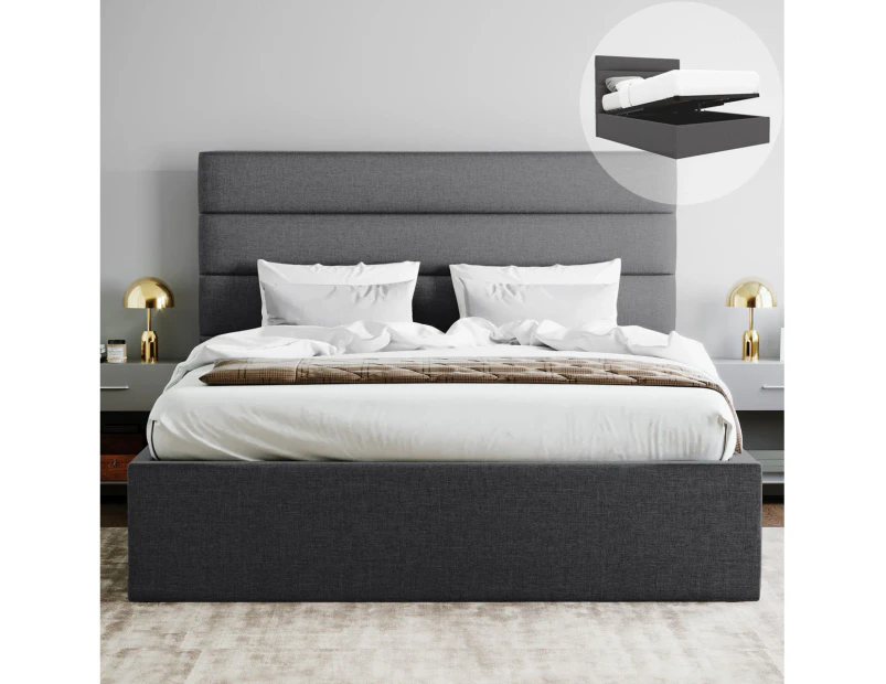 Queen Size Gas Lift Fabric  Bed Frame (Benny Collection, Charcoal)