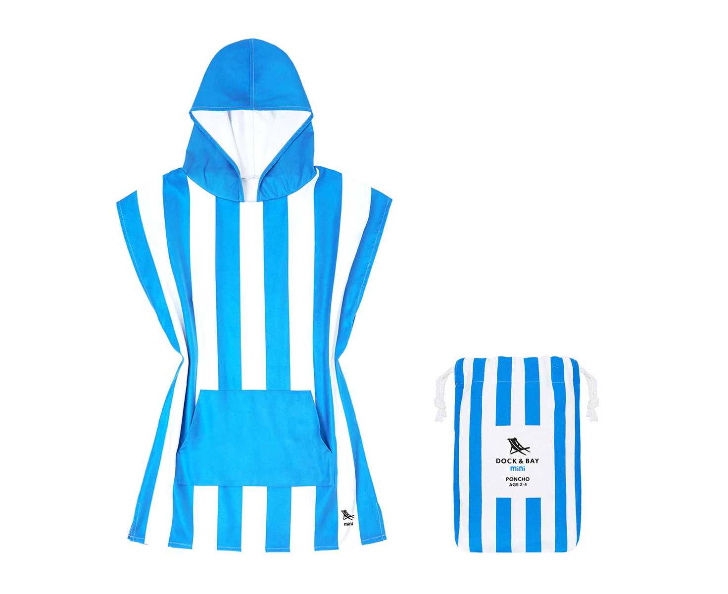 Dock & Bay KIDS Poncho Hooded Towel -Mini Cabana Collection-Bondi Blue XS (2-4yrs)