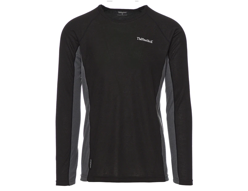 ThermaTech Men's SpeedDri Ultra Base Layer Long Sleeve Tee / T-Shirt / Tshirt - Black/Charcoal