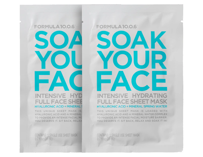 2 x Formula 10.0.6 Soak Your Face Intense Hydrating Sheet Mask 20mL
