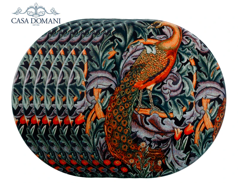 Set of 6 Casa Domani William Morris 10cm Peacock Ceramic Coasters - Multi