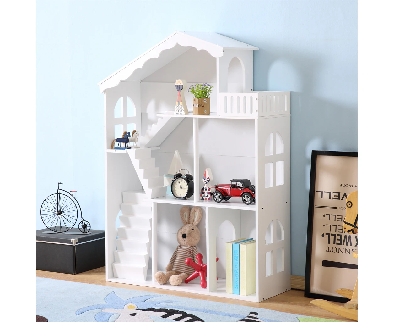 ALL 4 KIDS Ella White Dollhouse Bookcase Book Shelf Storage Unit