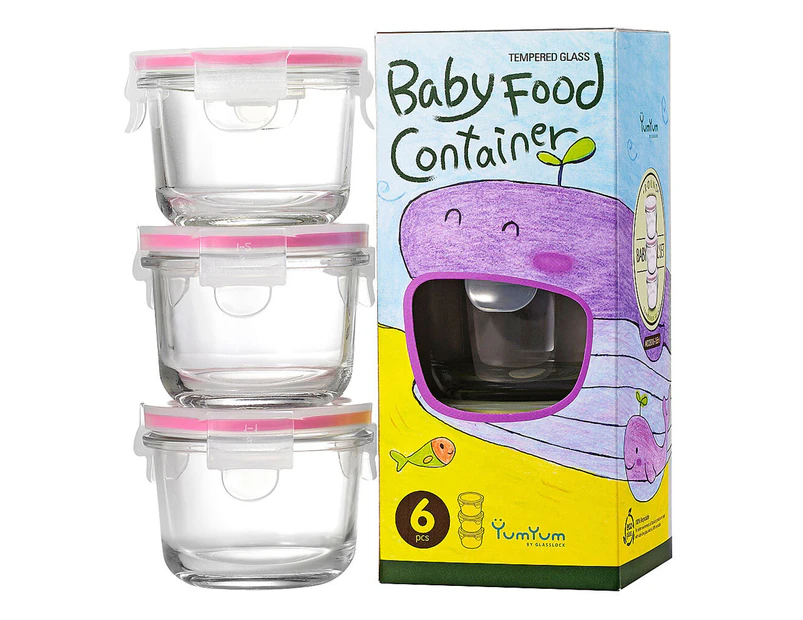 Yum Yum by Glasslock 165mL Baby Food Round Containers w/ Lids 3pk