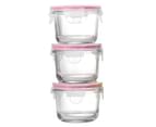 3pc Glasslock 165ml Round Glass Baby Food Containers Snack Storage w  Lid Pink 2