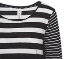 Elm Women's River Stripe Panel Tee / T-Shirt / Tshirt - Black