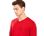 Tommy Hilfiger Men's Cotton Silk V-Neck Knit Sweater - Haute Red Heather