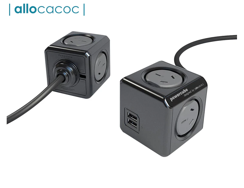 Allocacoc 4-Outlet 1.5m Extended PowerCube w/ 2 x USB - Black