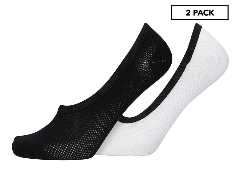 Bonds Sport Men's Mesh Footlet Training Socks 2-Pack - Black/White