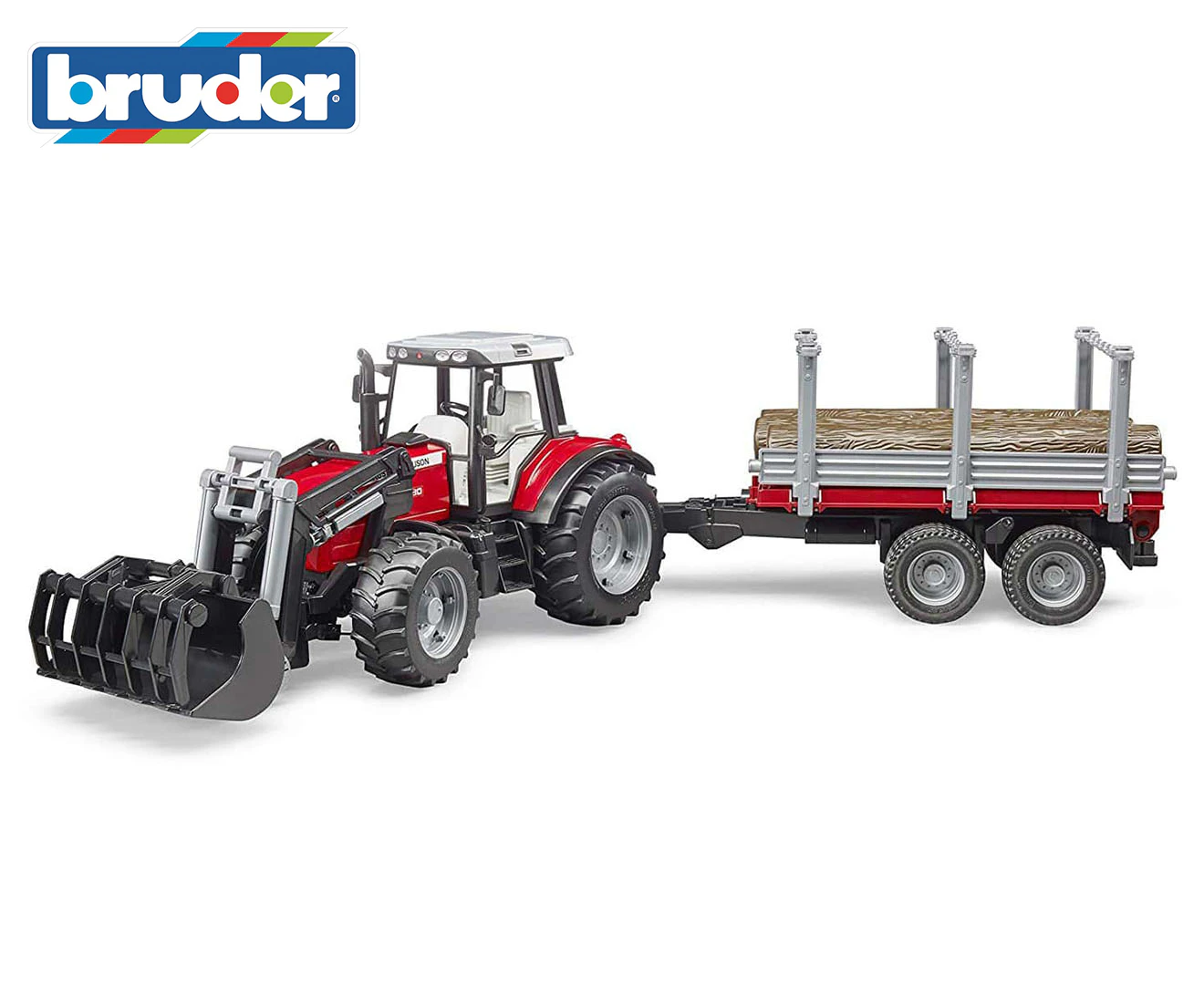 Bruder 1:16 Massey Ferguson 7480 w/ Front Loader & Timber Trailer Kids 3y+ Toy