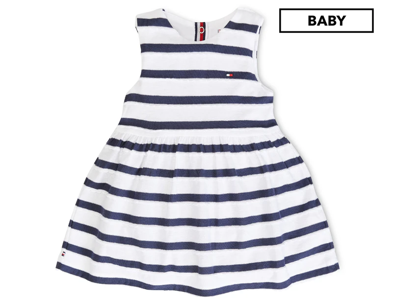 Tommy Hilfiger Baby Girls' Stripe Sleeveless Dress - Bright White/Black Iris