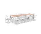 Outdoor Balmoral 3.55M Outdoor Teak Top Aluminium Table With 12 Capri Chairs - Outdoor Aluminium Dining Settings - White Aluminium