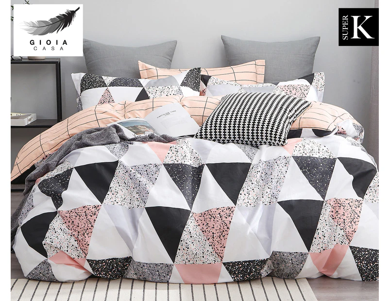 Gioia Casa Annie Fully Reversible Super King Bed Quilt Cover Set - Peach/Grey